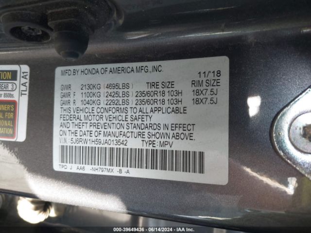 5J6RW1H59JA013542 Honda CR-V EX