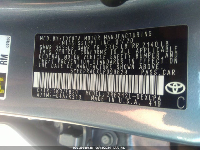 Toyota COROLLA LE 2020 5YFEPRAEXLP099629 Image 9