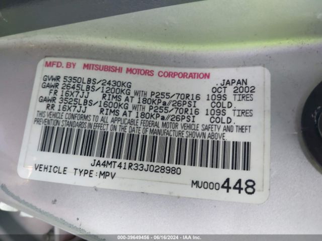 2003 MITSUBISHI MONTERO SPORT JA4MT41R33J028980 Photo 8