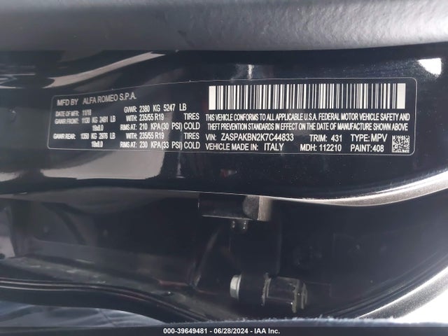 ZASPAKBN2K7C44833 Alfa Romeo Stelvio Ti Awd