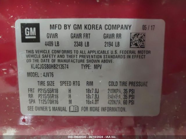 KL4CJGSB0HB213574 Buick Encore Essence