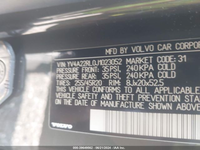 YV4A22RL0J1023052 Volvo Xc60 T6 Inscription