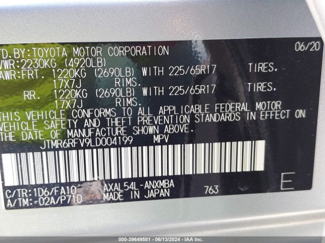 JTMR6RFV9LD004199 Toyota Rav4 Xle Hybrid