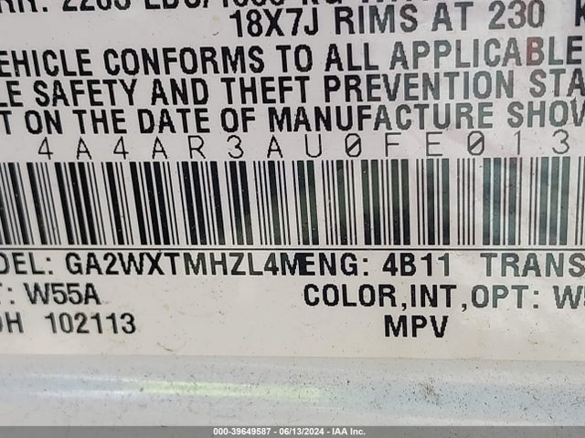 4A4AR3AU0FE013915 Mitsubishi Outlander Sport Es