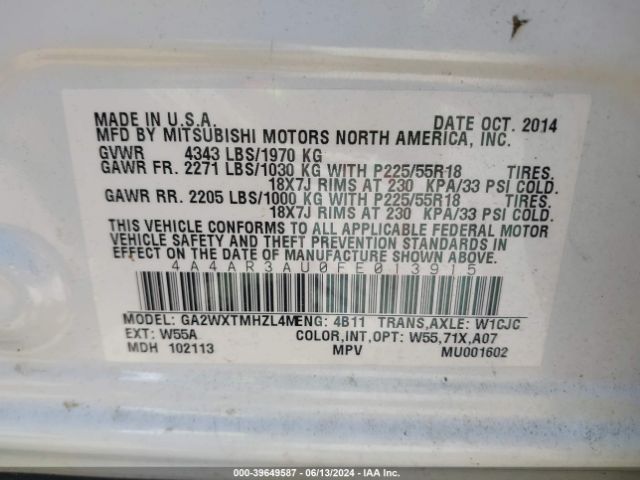 2015 MITSUBISHI OUTLANDER SPORT 4A4AR3AU0FE013915 Photo 8