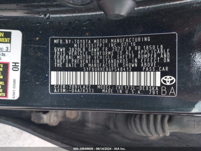 5YFBURHE8GP548412 Toyota Corolla S Premium