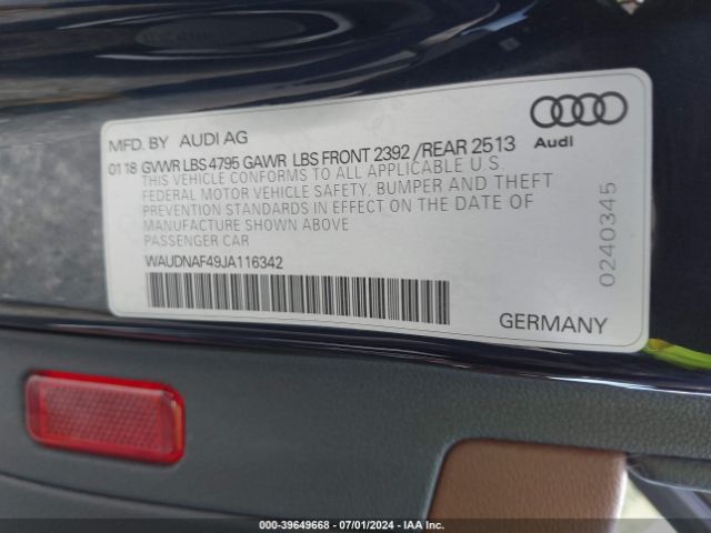 WAUDNAF49JA116342 Audi A4 2.0t Premium/2.0t Tech Premium