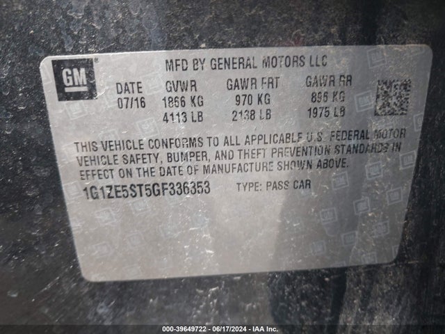 Chevrolet MALIBU 1LT 2016 1G1ZE5ST5GF336353 Image 9