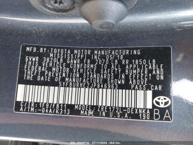 5YFBURHE2JP846963 Toyota COROLLA LE