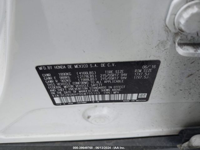 3CZRU6H70GM755103 Honda Hr-v Ex-l