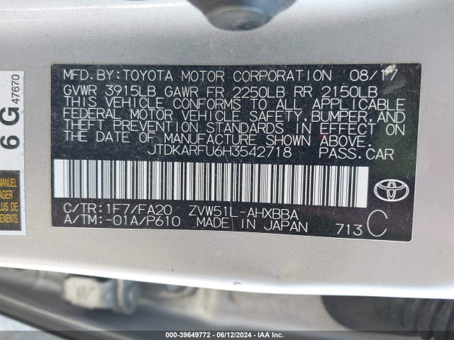 Toyota Prius Two Eco 2017 JTDKARFU6H3542718 Image 9