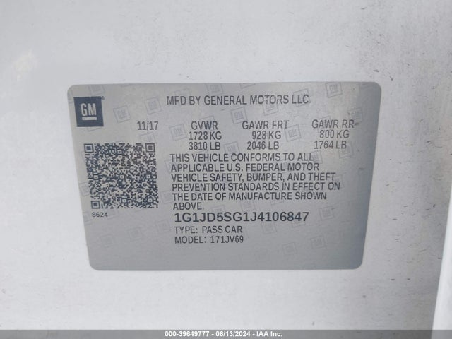 Chevrolet Sonic Lt Auto 2018 1G1JD5SG1J4106847 Image 9