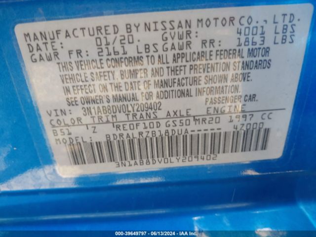 3N1AB8DV0LY209402 Nissan Sentra Sr Xtronic Cvt