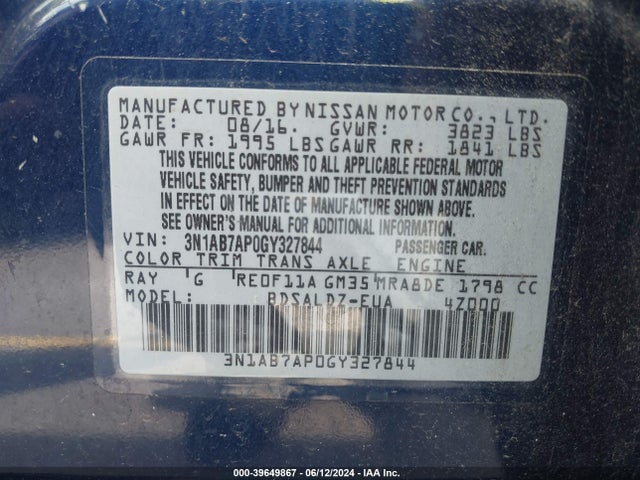 Nissan SENTRA SV 2016 3N1AB7AP0GY327844 Image 9