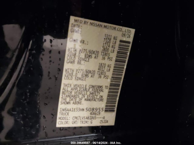 Nissan Titan Sl 2017 1N6AA1E53HN508955 Image 9