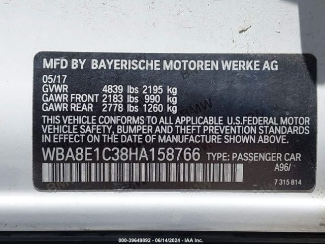 WBA8E1C38HA158766 BMW 330e Iperformance