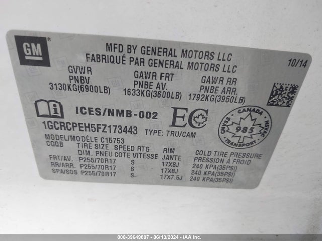 Chevrolet Silverado 1500 Ls/wt 2015 1GCRCPEH5FZ173443 Image 9