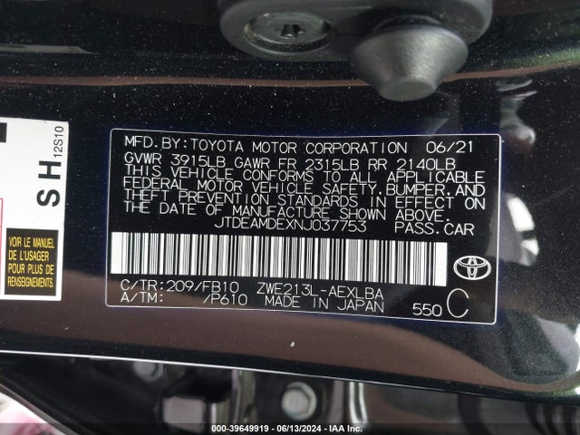 Toyota Corolla Hybrid Le 2022 JTDEAMDEXNJ037753 Image 9