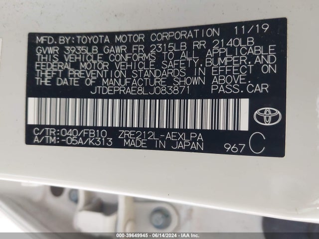 Toyota COROLLA LE 2020 JTDEPRAE8LJ083871 Image 9