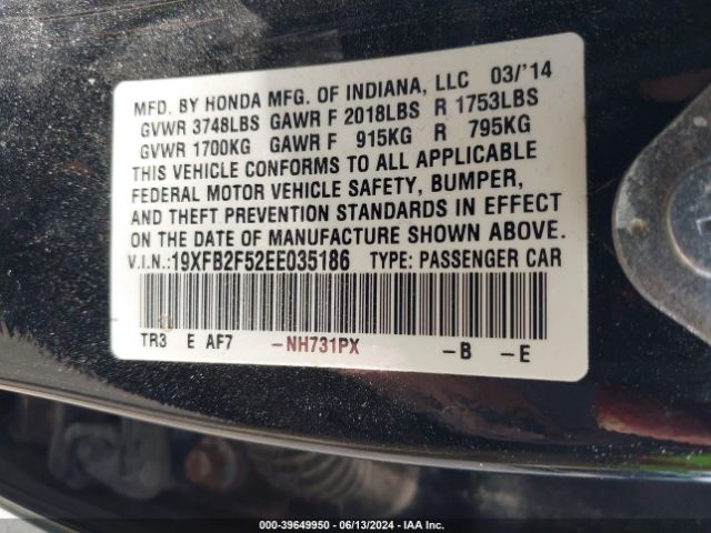 19XFB2F52EE035186 Honda Civic Lx