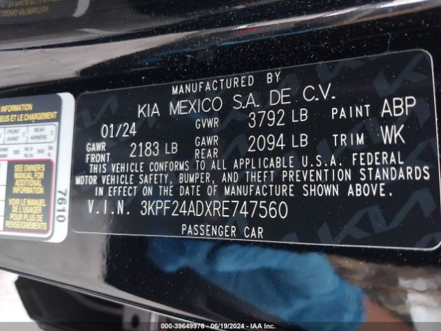 3KPF24ADXRE747560 KIA Forte Lxs