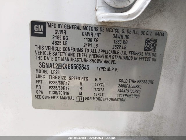 Chevrolet Captiva Sport 2ls 2014 3GNAL2EKXES662645 Image 9