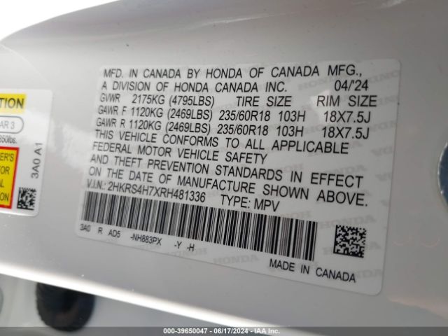 2HKRS4H7XRH481336 Honda Cr-v Ex-l Awd