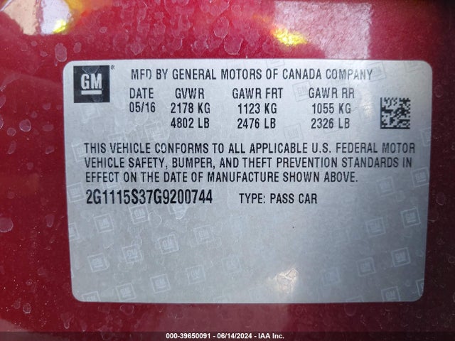 Chevrolet Impala 2lt 2016 2G1115S37G9200744 Image 9