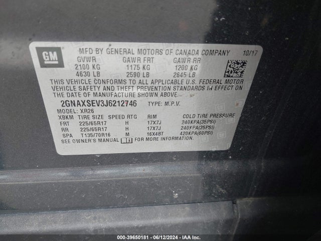 2GNAXSEV3J6212746 Chevrolet EQUINOX LT