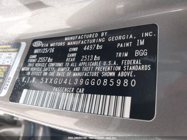 5XXGU4L39GG085980 KIA OPTIMA EX