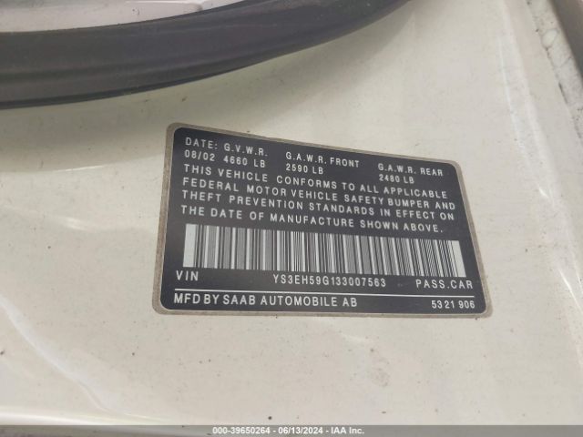 2003 SAAB 9-5 YS3EH59G133007563 Photo 8