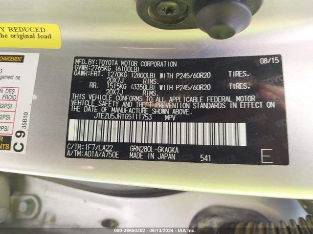 Toyota 4runner Limited 2016 JTEZU5JR1G5111753 Image 9