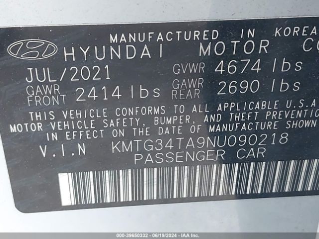KMTG34TA9NU090218 Genesis G70 2.0t Rwd