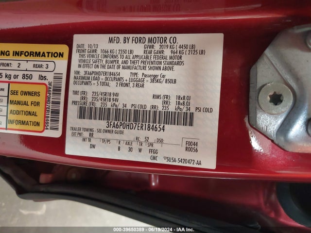 Ford FUSION SE 2014 3FA6P0HD7ER184654 Image 9