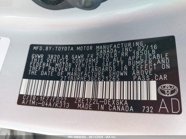 Toyota Corolla S Plus 2016 2T1BURHE3GC621265 Image 9