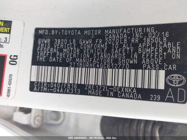 Toyota COROLLA LE 2016 2T1BURHE4GC612770 Image 9