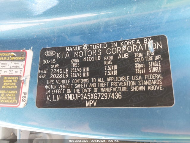 KIA SOUL + 2016 KNDJP3A5XG7297436 Image 9