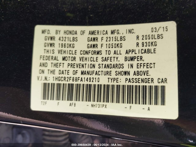 Honda Accord Ex-l 2015 1HGCR2F88FA149210 Image 9