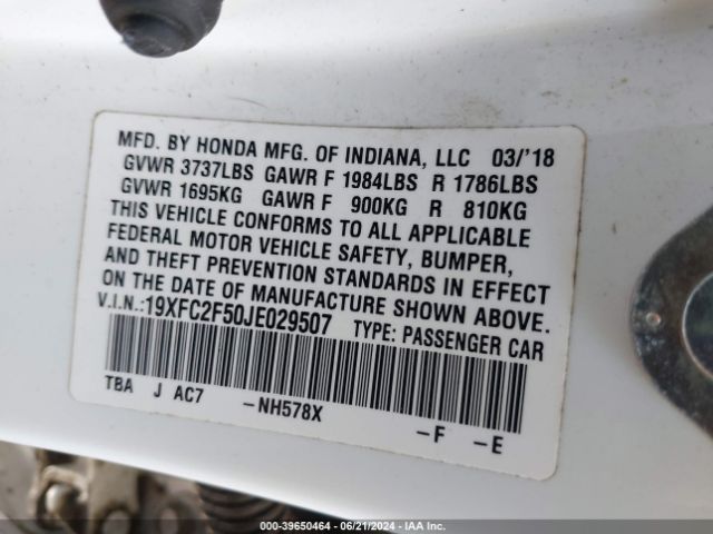19XFC2F50JE029507 Honda Civic Lx