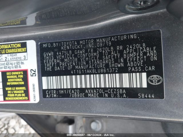 4T1G11AK8LU861372 Toyota CAMRY SE