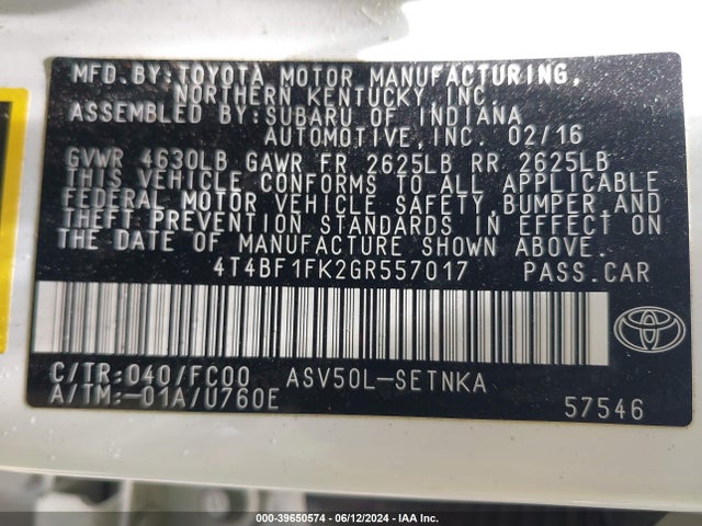 Toyota CAMRY LE 2016 4T4BF1FK2GR557017 Image 9