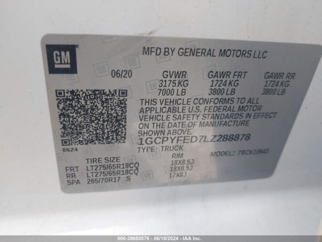 1GCPYFED7LZ288878 Chevrolet Silverado 1500 4wd  Short Bed Lt Trail Boss