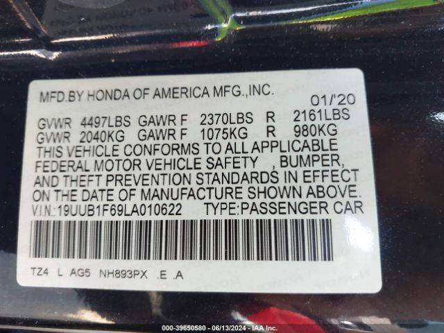 19UUB1F69LA010622 Acura Tlx A-spec/a-spec W/red Leather