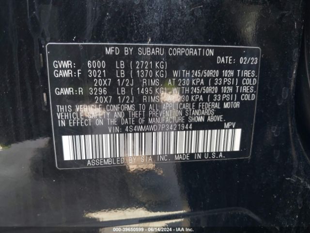 4S4WMAWD7P3421944 Subaru Ascent Touring 7-passenger