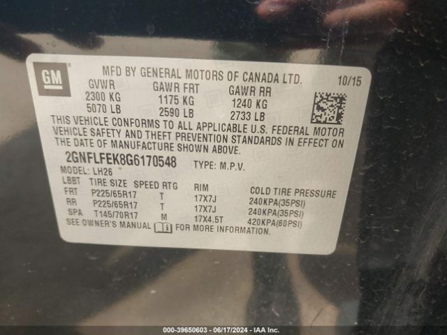 2GNFLFEK8G6170548 Chevrolet EQUINOX LT