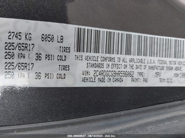 Dodge Grand Caravan Sxt 2017 2C4RDGCG9HR596062 Image 9