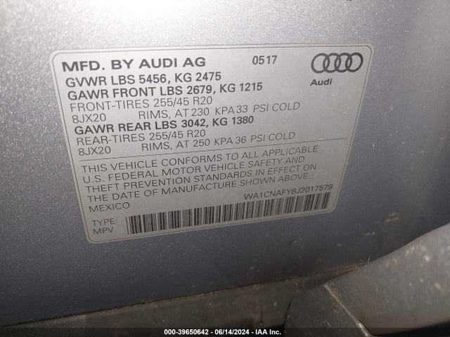 WA1CNAFY8J2017579 Audi Q5 2.0t Premium/2.0t Tech Premium