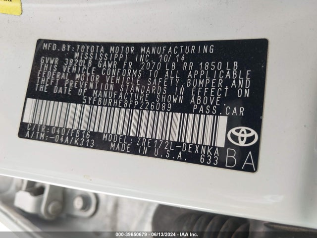 Toyota COROLLA LE 2015 5YFBURHE8FP226089 Image 9