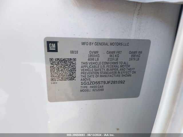 Chevrolet MALIBU LT 2018 1G1ZD5ST9JF281092 Image 9