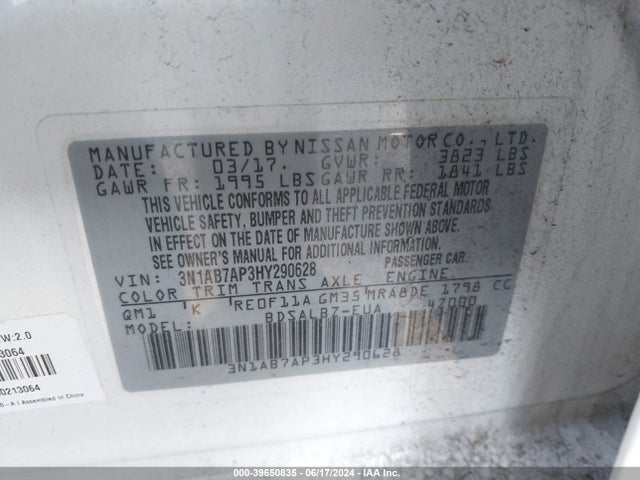 Nissan SENTRA S 2017 3N1AB7AP3HY290628 Image 9